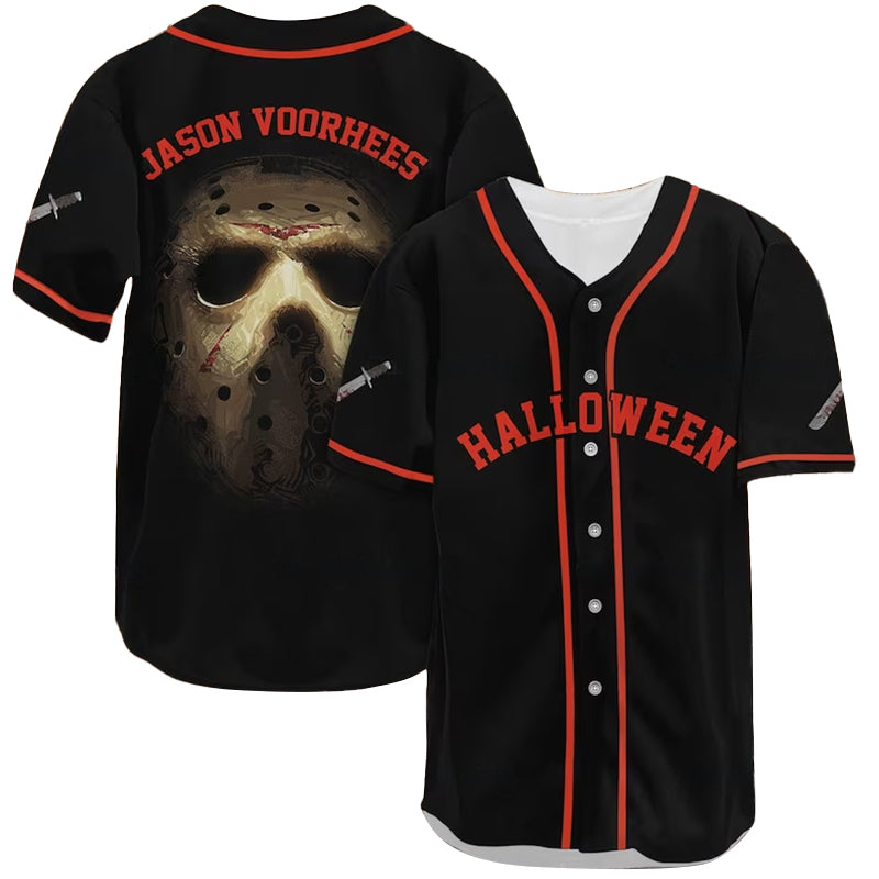 Friday The 13th Baseball Jersey Halloween Mask Jason Voorhees Jersey Shirt Black Red Unisex Adult New Release