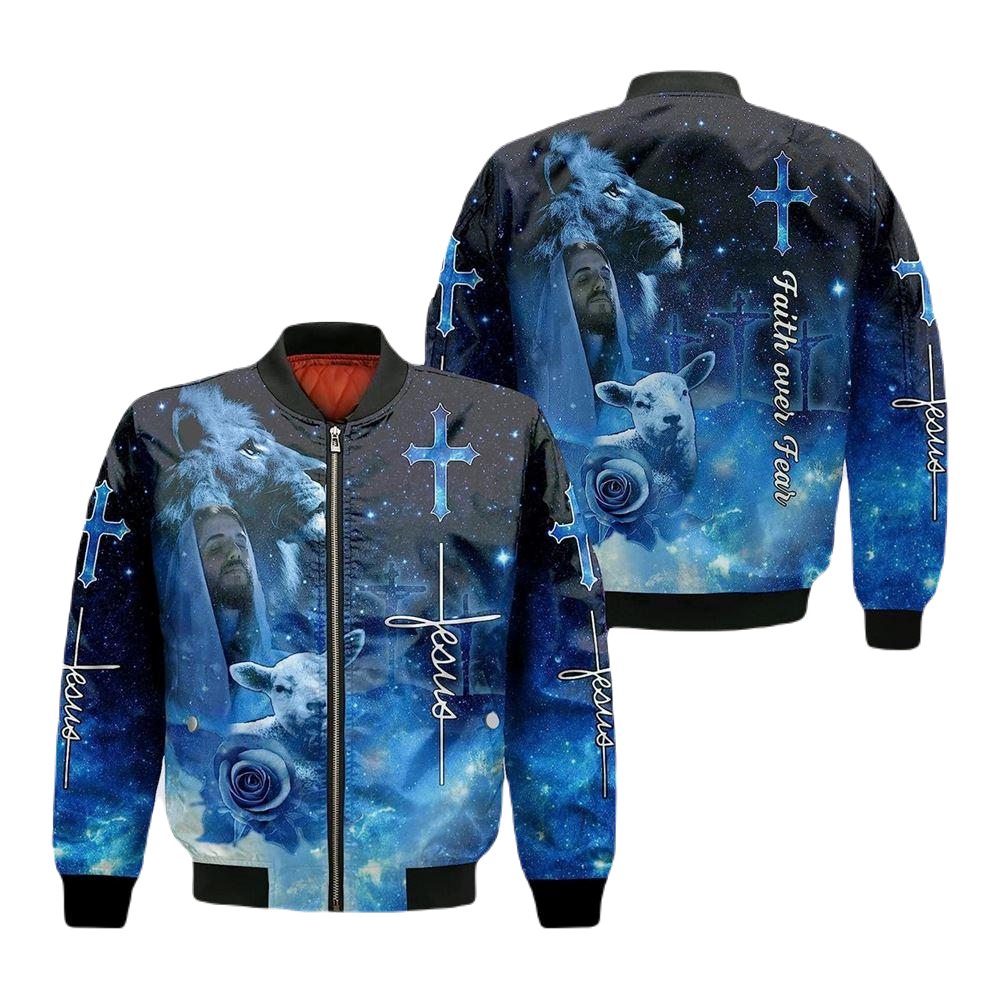 Jesus Bomber Jacket Jesus Christ Lion And Lamb Bomber Blue Unisex