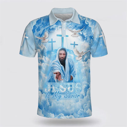 Jesus Polo Shirt Jesus Is My Savior Cross Polo Tees Blue