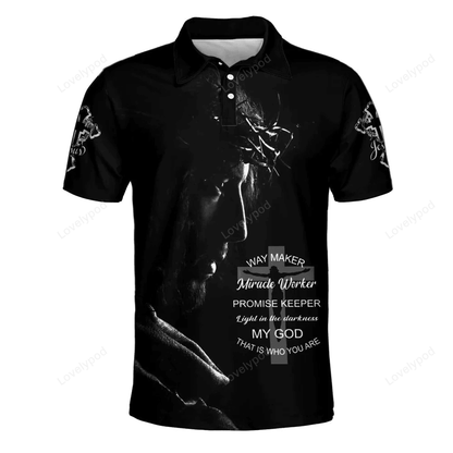 Jesus Polo Shirt Way Maker Miracle Worker Polo Tees Black