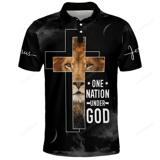 Jesus Polo Shirt One Nation Under God Polo Tees Black