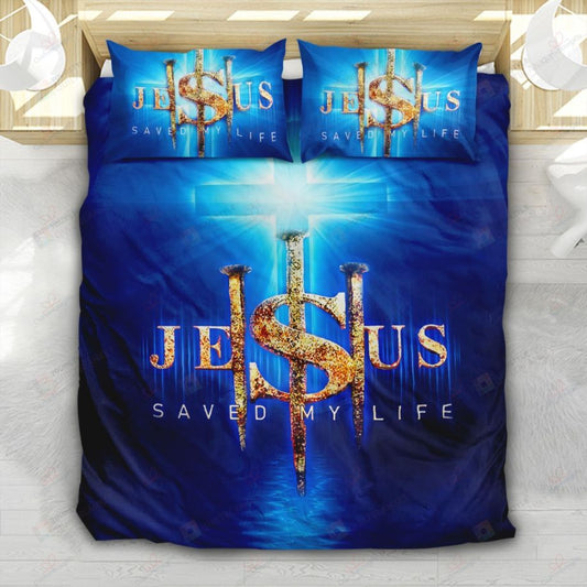 Jesus Bedding Set Jesus Saved My Life Duvet Covers Blue Unique Gift