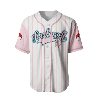 PKM Baseball Jersey PKM Jigglypuff Kasumi Graphic Jersey Shirt Pink White Unisex