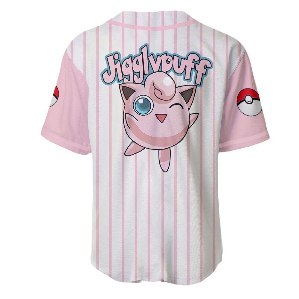 PKM Baseball Jersey PKM Jigglypuff Kasumi Graphic Jersey Shirt Pink White Unisex