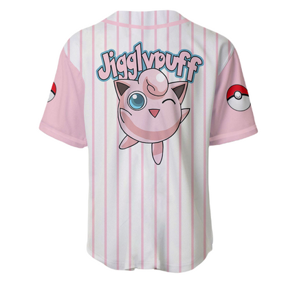 PKM Baseball Jersey PKM Jigglypuff Kasumi Graphic Jersey Shirt Pink White Unisex