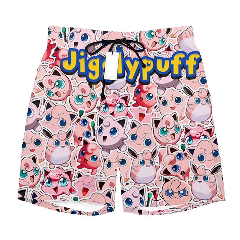 PKM Shorts PKM Jigglypuff Graphic Pattern Beach Shorts Pink