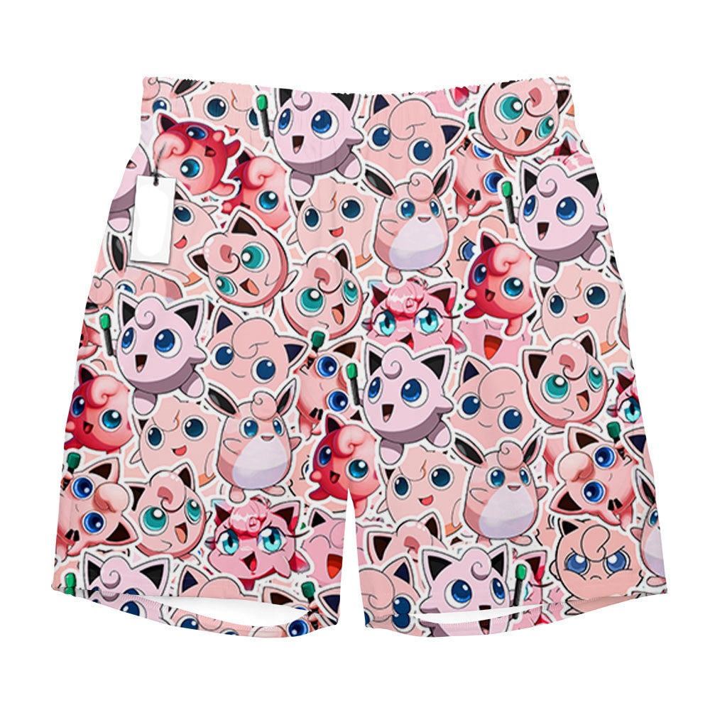 PKM Shorts PKM Jigglypuff Graphic Pattern Beach Shorts Pink