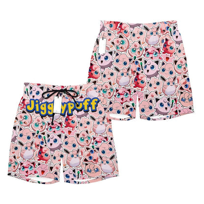 PKM Shorts PKM Jigglypuff Graphic Pattern Beach Shorts Pink