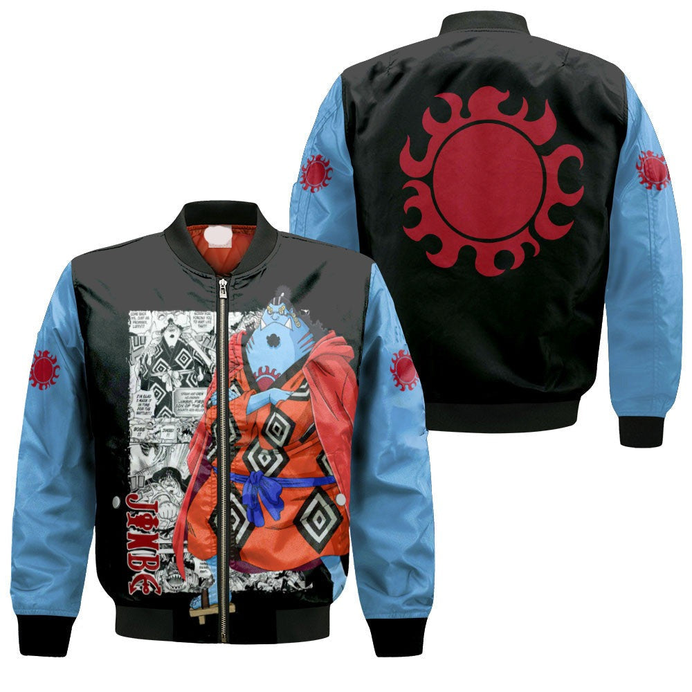 One Piece Bomber Jacket Jinbe Graphic Sun Pirates Symbol Bomber Black Blue Unisex