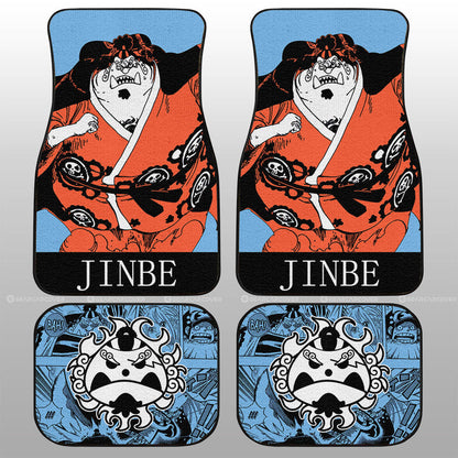 One Piece Car Mats Jinbe Graphic Manga Pattern Jolly Roger Symbol Car Floor Mats Blue Orange