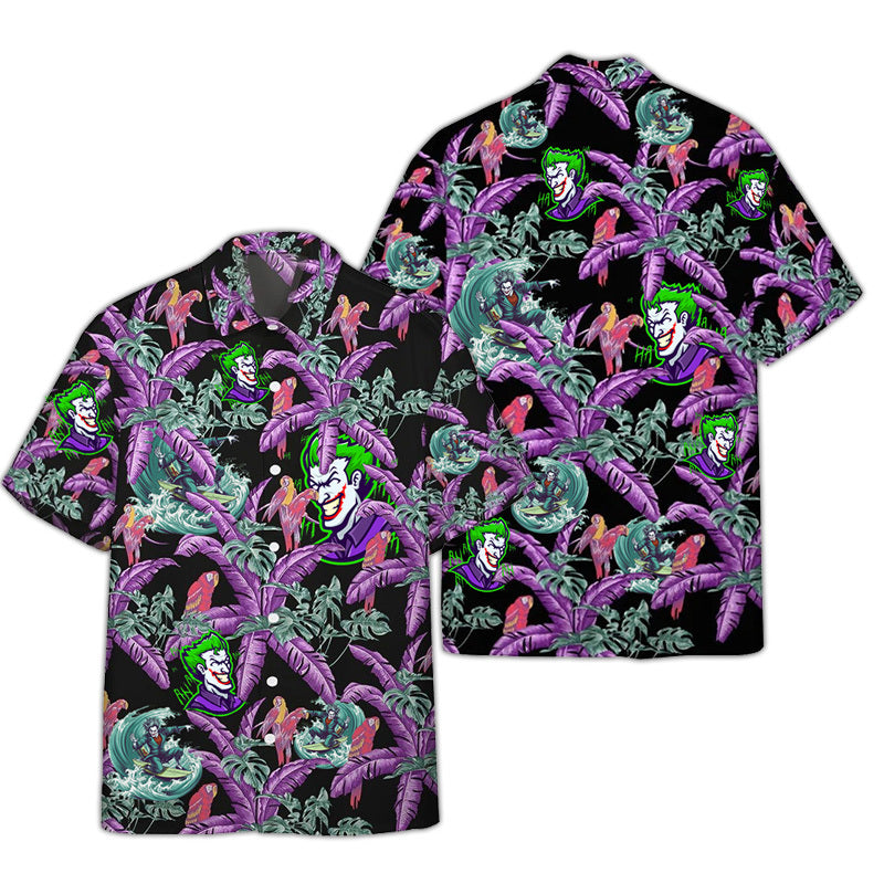 Joker Hawaii Shirt DC Joker Tropical Palm Tree Pattern Hawaiian Shirt Purple Unisex