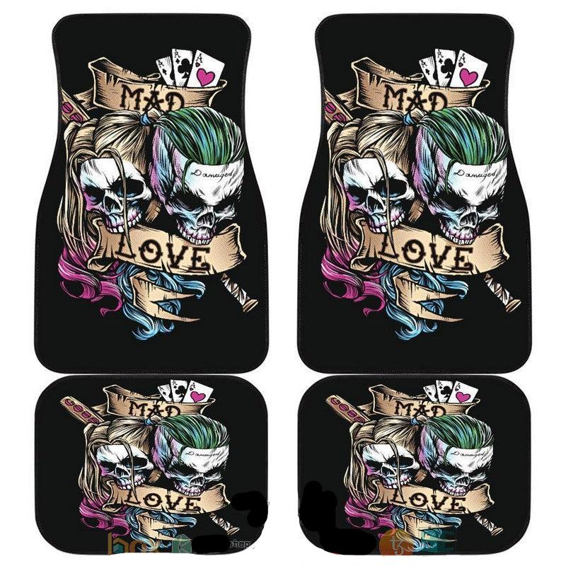 Harley Quinn Car Mats DC Joker and Harley Quinn Skull Mad Love Car Floor Mats Black