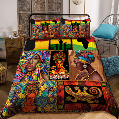 Juneteenth Bedding Set Juneteenth African American Women Pattern Duvet Covers Colorful Unique Gift