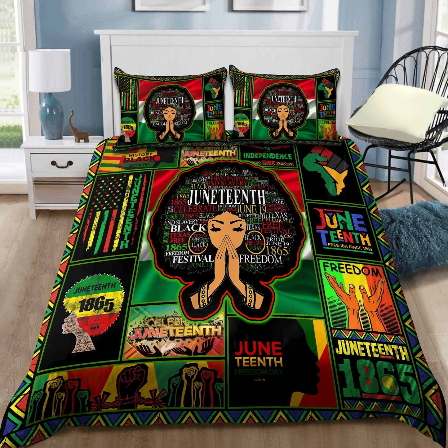 Juneteenth Bedding Set Juneteenth Retro Girl Freedom 1865 Duvet Covers Colorful Unique Gift