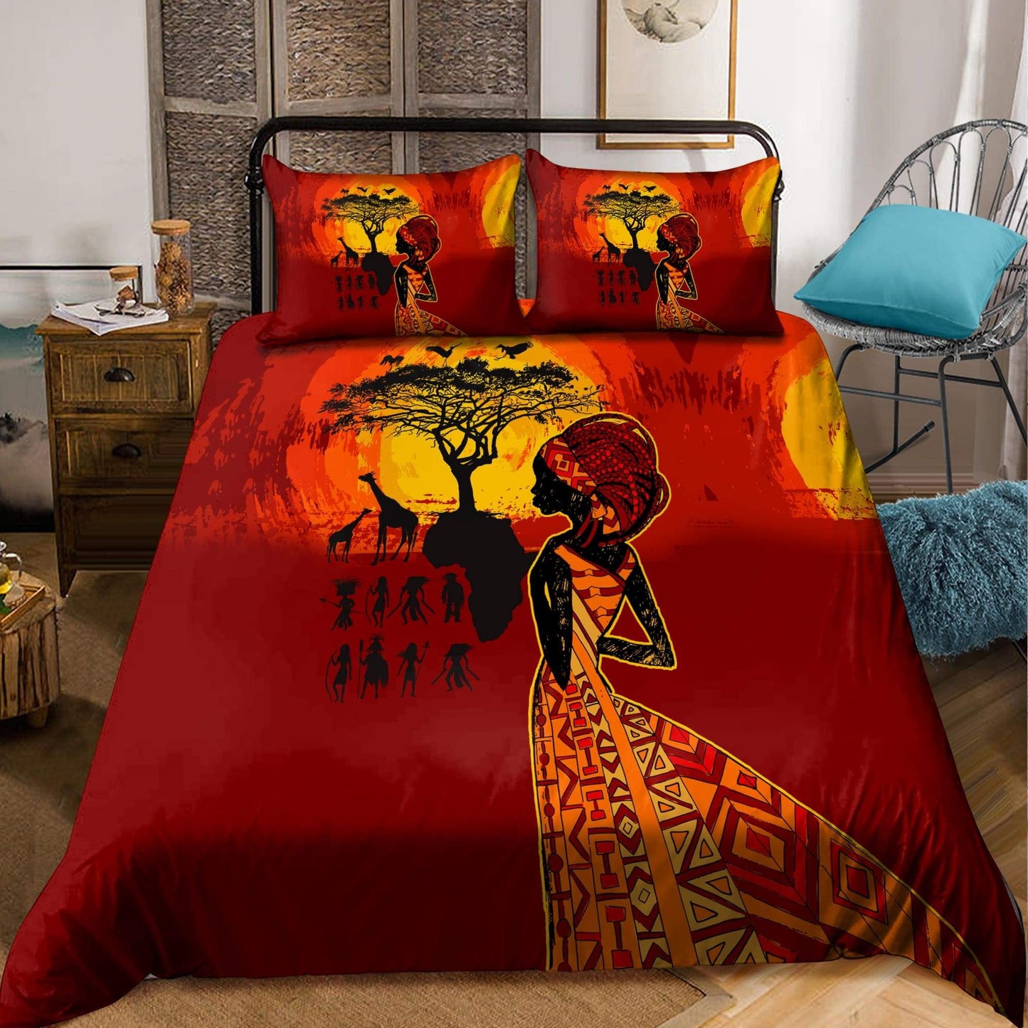 Juneteenth Bedding Set Juneteenth African Wildlife Land Duvet Covers Orange Unique Gift