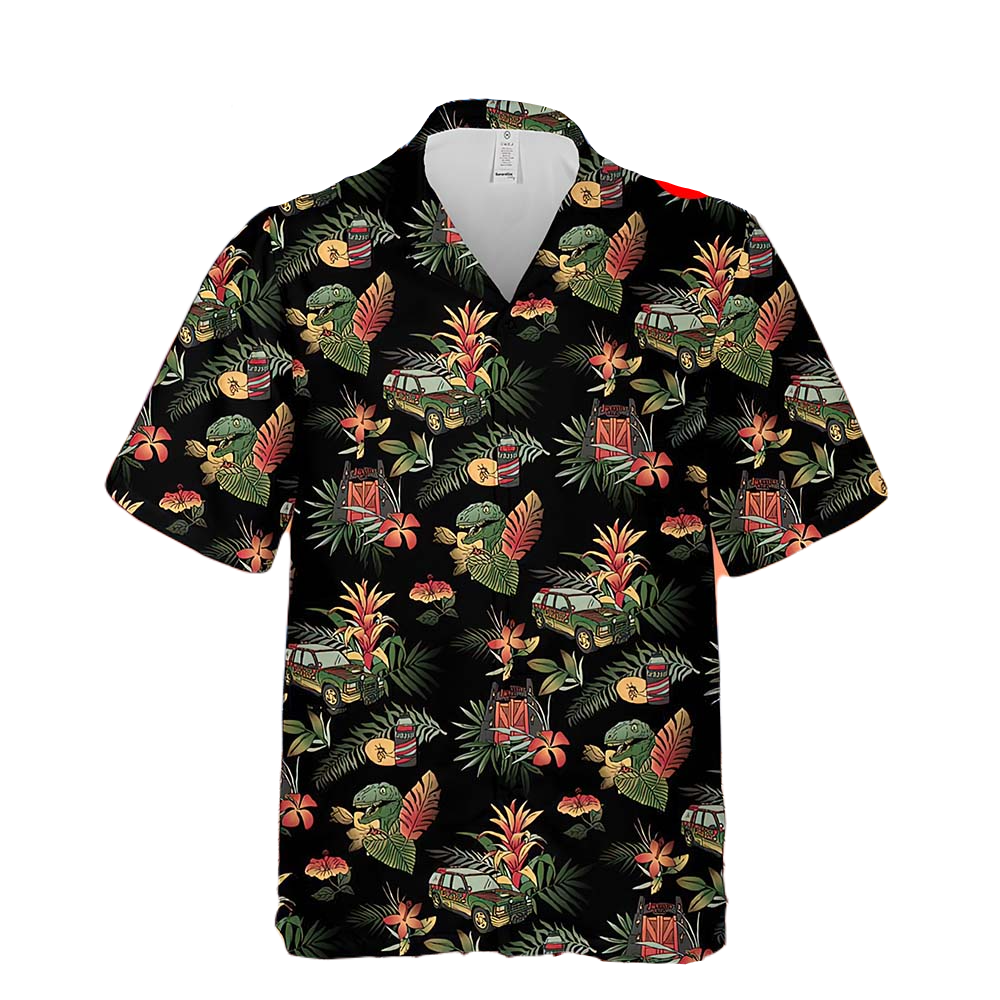 Jurassic Park Hawaii Shirt Jurassic World Car And Gate Pattern Hawaiian Shirt Black Unisex