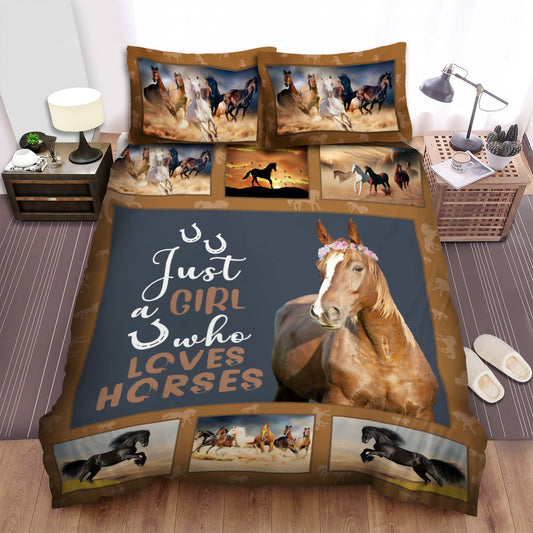 Horse Bedding Set Just A Girl Who Loves Horses Graphic Duvet Covers Brown Unique Gift