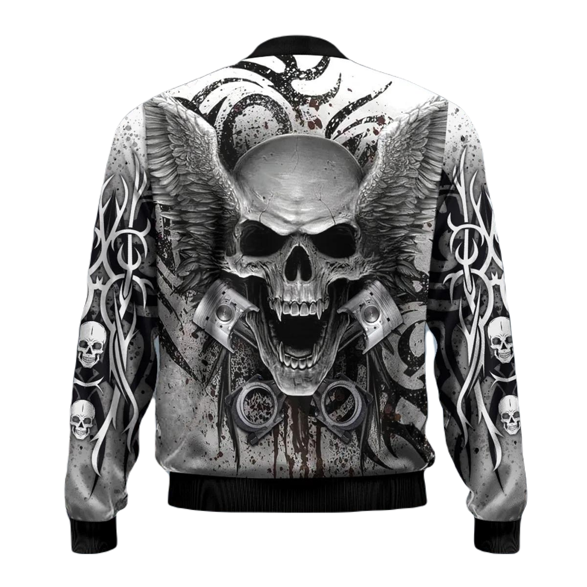 Skull Bomber Jacket Scary King Skull Wings Graphic Bomber Black White Unisex