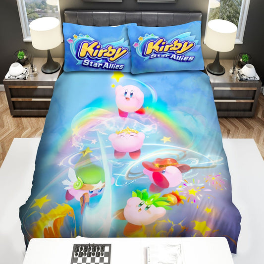 Kirby Bedding Set Kirby Star Allies Powers Of Multiple Kirby Duvet Covers Blue Unique Gift