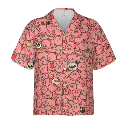 Kirby Hawaii Shirt Kirby Face Characters Doodle Pattern Hawaiian Shirt Pink Unisex