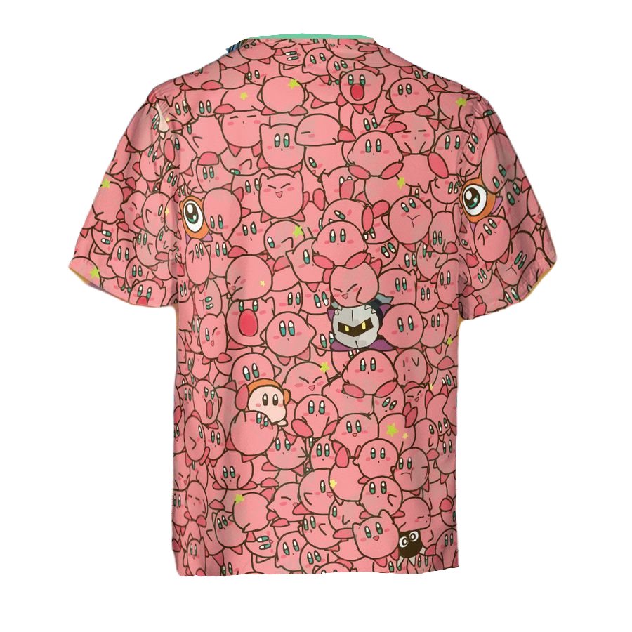 Kirby Hawaii Shirt Kirby Face Characters Doodle Pattern Hawaiian Shirt Pink Unisex