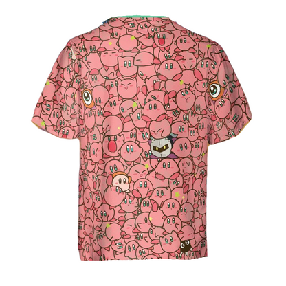 Kirby Hawaii Shirt Kirby Face Characters Doodle Pattern Hawaiian Shirt Pink Unisex