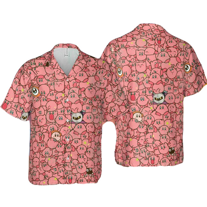 Kirby Hawaii Shirt Kirby Face Characters Doodle Pattern Hawaiian Shirt Pink Unisex