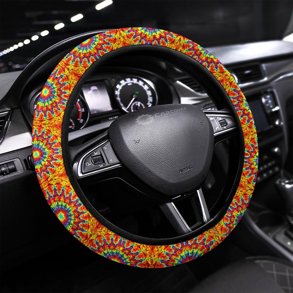 Hippie Steering Wheel Cover Hippie Kaleidoscope Tie Dye Driving Wheel Cover Colorful