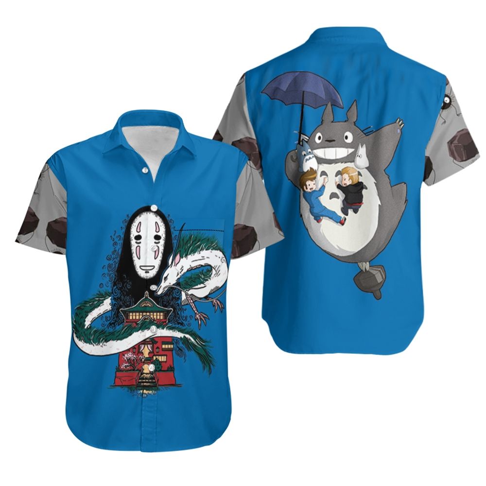 SGhibli Hawaii Shirt Kaonashi Haku Totoro Graphic Hawaiian Shirt Blue Gray Unisex