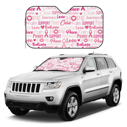 Breast Cancer Car Sun Shade Breast Cancer Awareness Motivation Words Winshield Sun Shade White Pink