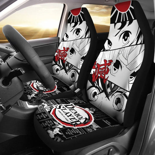 Demon Slayer Car Seat Covers Tanjiro Zenitsu Inosuke Eyes Pattern Seat Covers Colorful