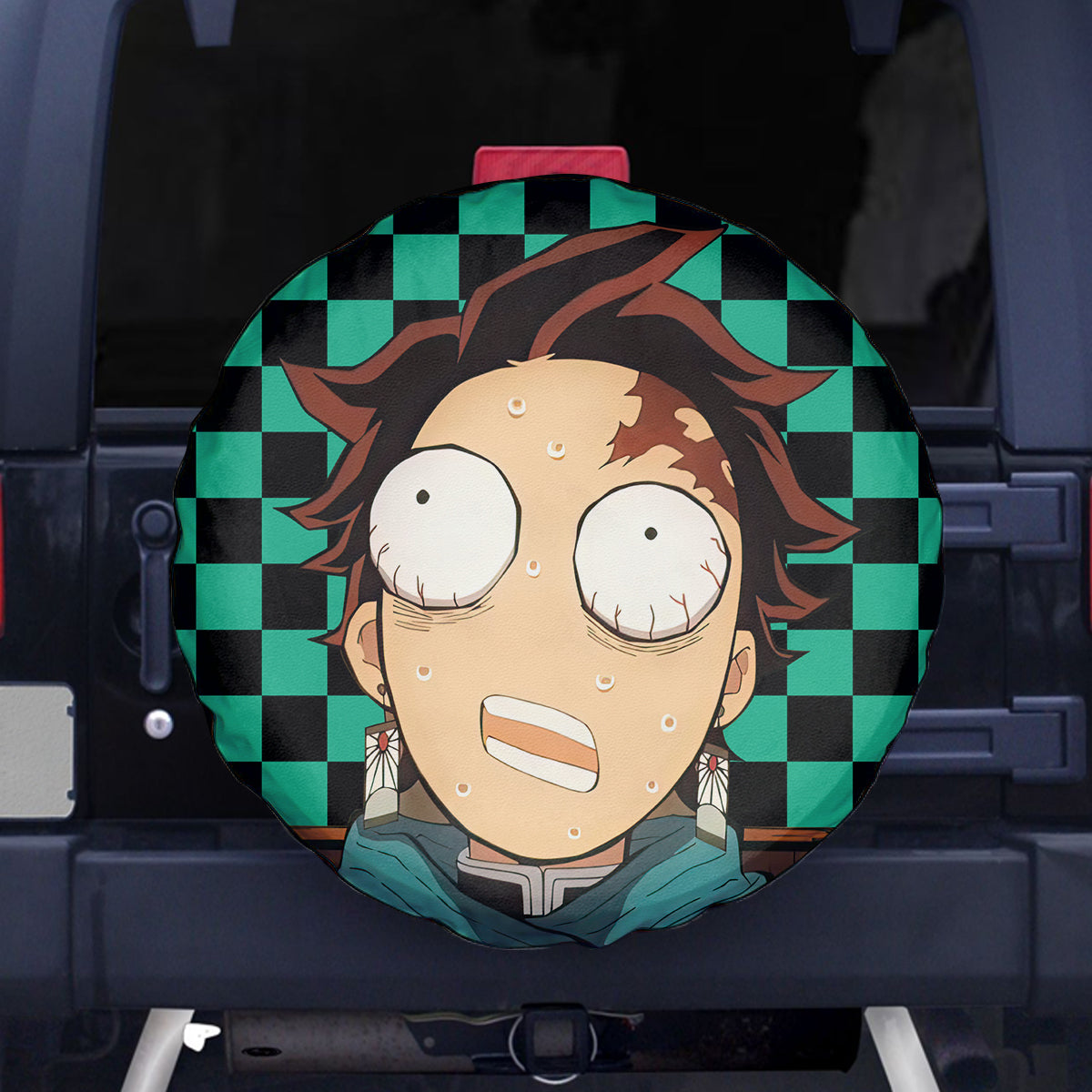 Demon Slayer Spare Tire Cover Demon Slayer Kamado Tanjiro Ugly Face Graphic Tire Covers Green