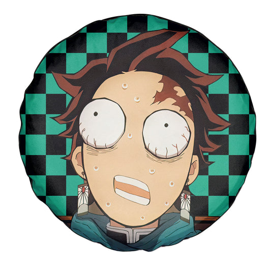 Demon Slayer Spare Tire Cover Demon Slayer Kamado Tanjiro Ugly Face Graphic Tire Covers Green
