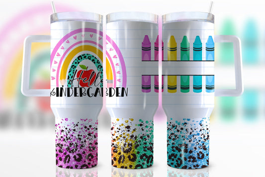 Teacher 40 Oz Tumbler Hello Kindergarden Teacher Rainbow Crayon Tumbler 40 Oz Colorful