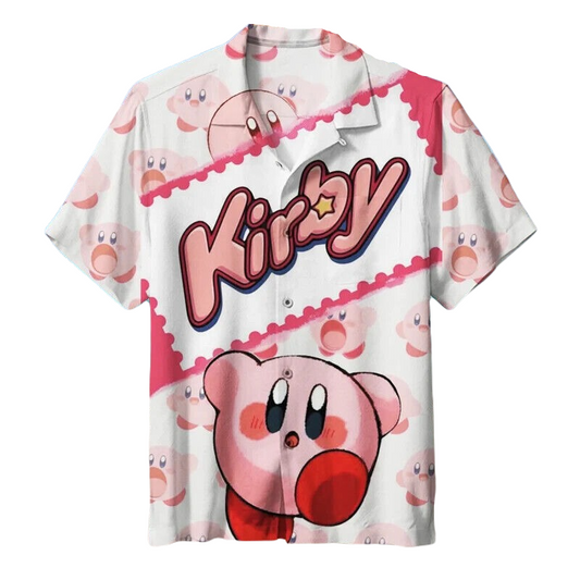 Kirby Hawaii Shirt Cute Kirby All Poses Pattern Hawaiian Shirt White Pink Unisex
