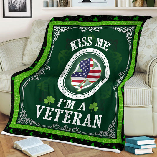 Veteran Blanket Kiss Me I’m A Veteran St Patrick Day Blanket Green