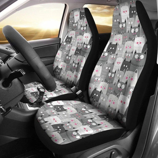 Cat Car Seat Covers Cute Cartoon Cat Doodle Pattern Seat Covers Gray