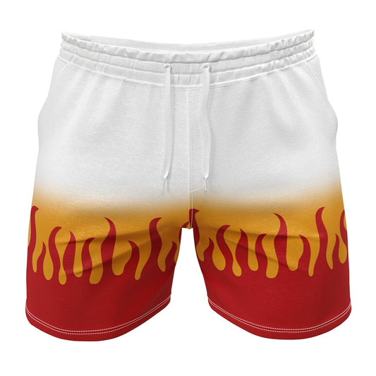 Demon Slayer Shorts Demon Slayer Kyojuro Rengoku Pattern Beach Shorts White Orange