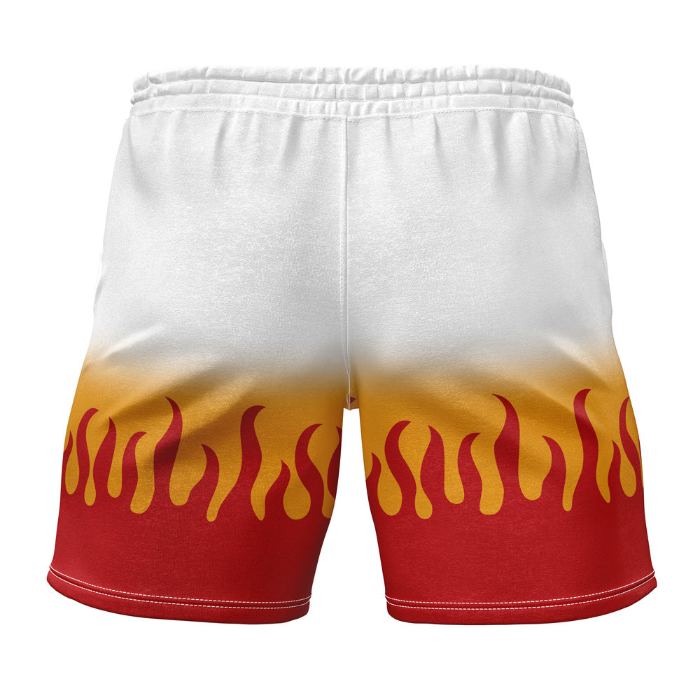 Demon Slayer Shorts Demon Slayer Kyojuro Rengoku Pattern Beach Shorts White Orange