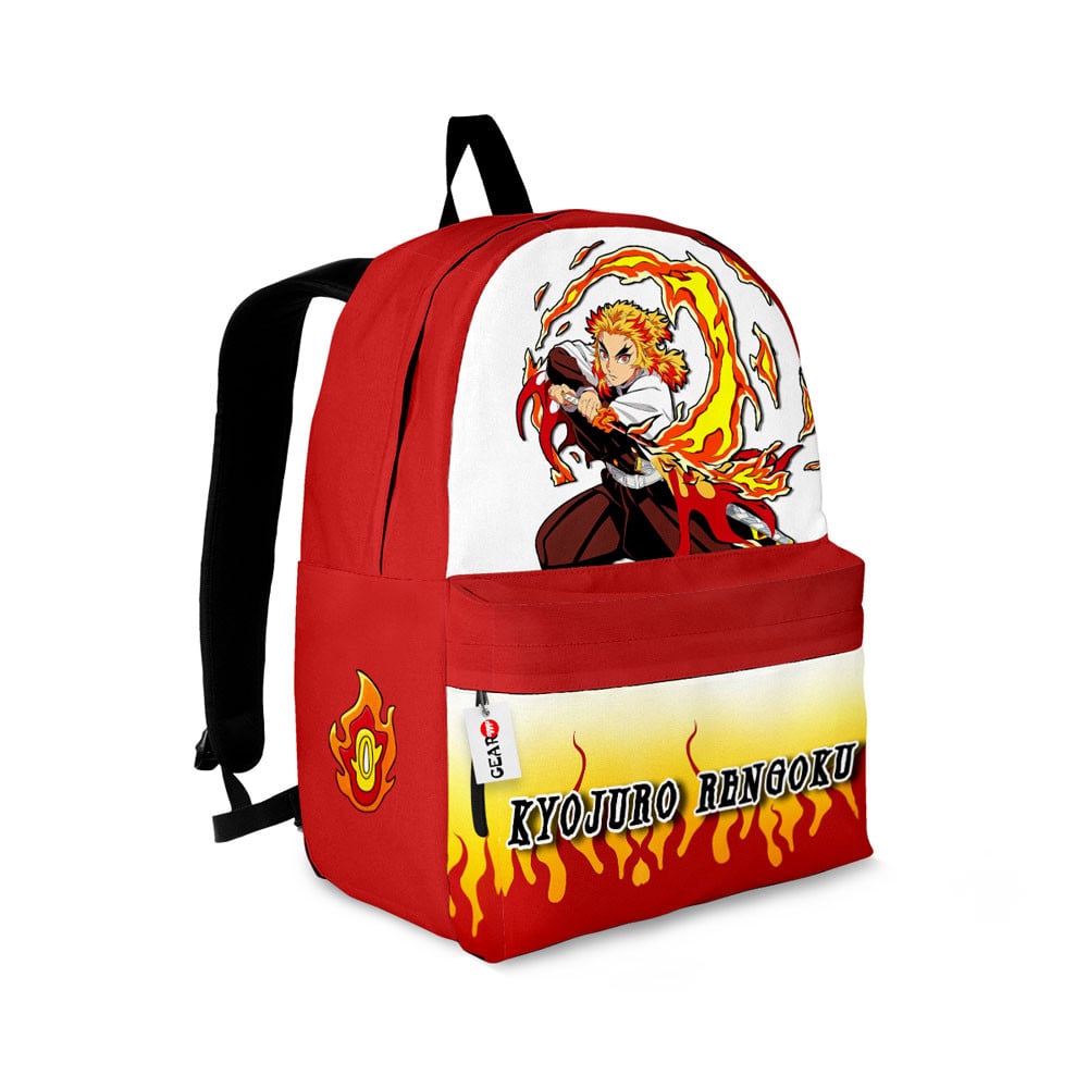 Demon Slayer Backpack Kyoujuro Rengoku In Action Fire Pattern Backpacks Red