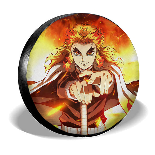 Demon Slayer Spare Tire Cover Demon Slayer Kyoujurou Rengoku Graphic Tire Covers Yellow