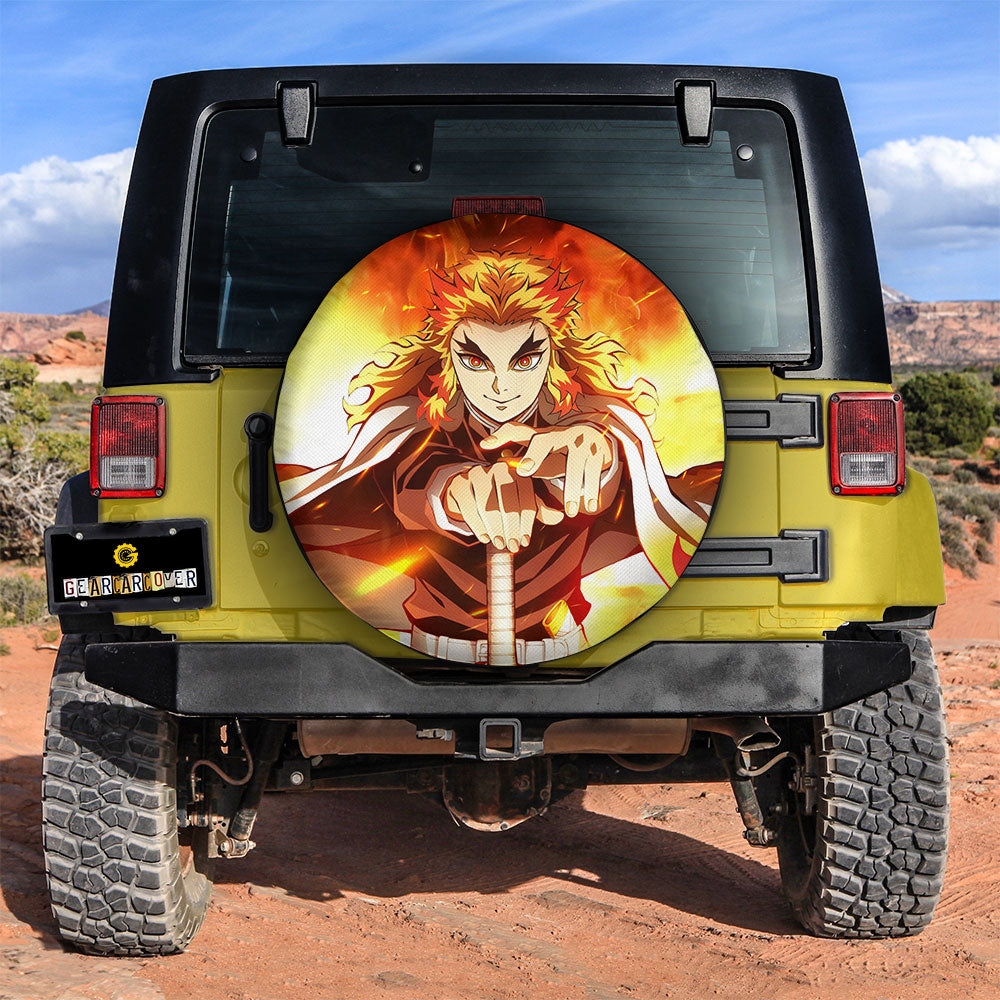 Demon Slayer Spare Tire Cover Demon Slayer Kyoujurou Rengoku Graphic Tire Covers Yellow