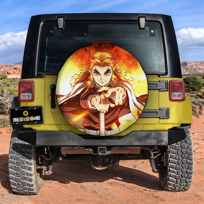 Demon Slayer Spare Tire Cover Demon Slayer Kyoujurou Rengoku Graphic Tire Covers Yellow