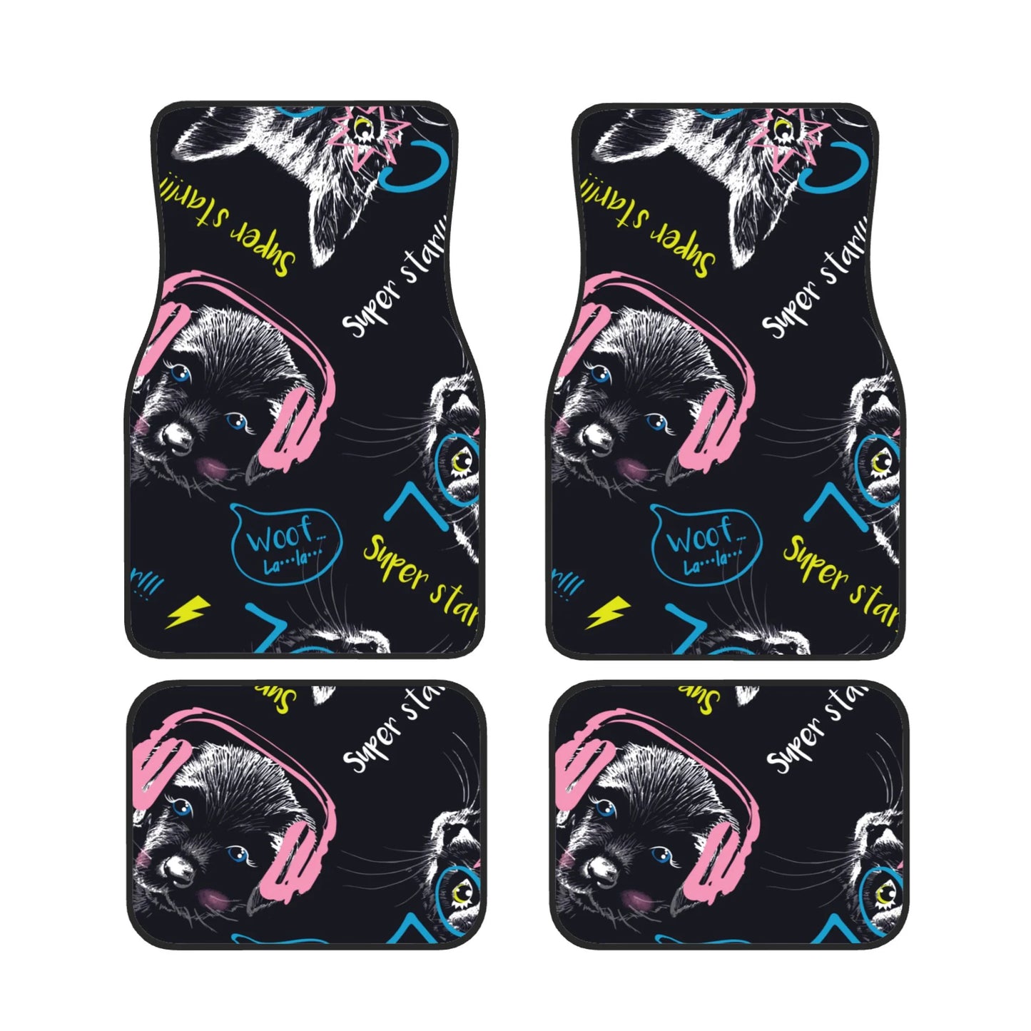 Dog Car Floor Mats Cute Dog Cat With Headphone Super Star Pattern Car Mats