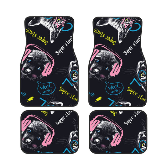 Dog Car Floor Mats Cute Dog Cat With Headphone Super Star Pattern Car Mats