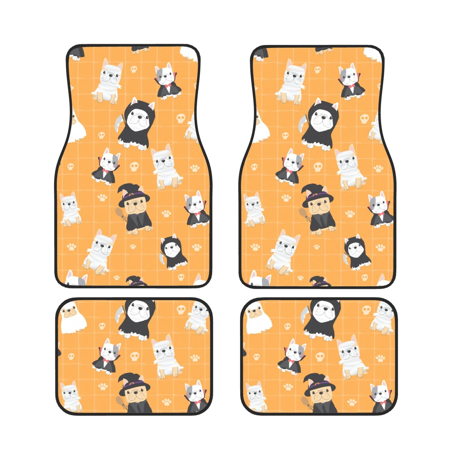 Halloween Car Mats Pug Cosplays As Halloween Characters Pattern Car Floor Mats Orange