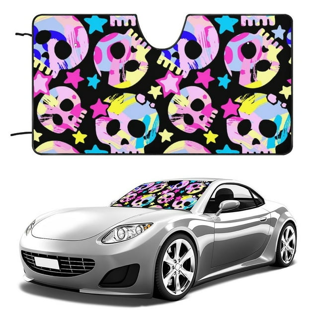 Skull Car Sun Shade Cute Cartoon Skull And Star Pattern Winshield Sun Shade Colorful