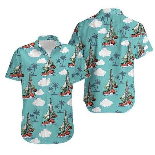 Legend Of Zelda Hawaii Shirt Legend of Zelda Link On Boat Pattern Hawaiian Shirt Blue Unisex