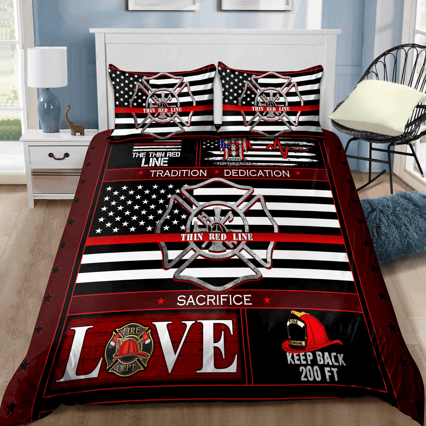 Firefighter Bedding Set Firefighters Tradition Dedication Sacrifice Duvet Covers Black Red Unique Gift