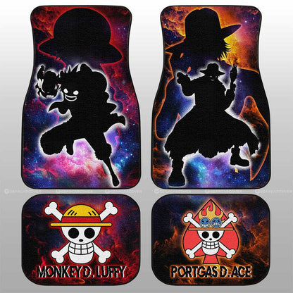 One Piece Car Mats Luffy And Ace Silhouette Jolly Roger Symbols Galaxy Car Floor Mats Colorful